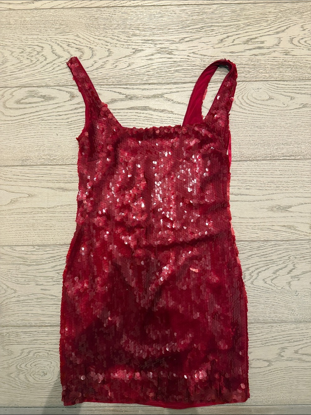 STAUD Red Sequin Slip - Sparkling Sleeveless Dress